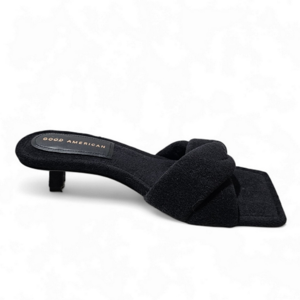 GOOD AMERICAN Terry Kickstand Low Heel Slide Black Sandals Womens 8.5 - Picture 3 of 4